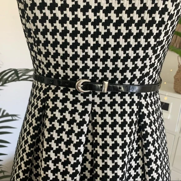 Calvin Klein Black White Houndstooth Belted Sleeveless Fit & Flare Work Dress 2 - Picture 10 of 12